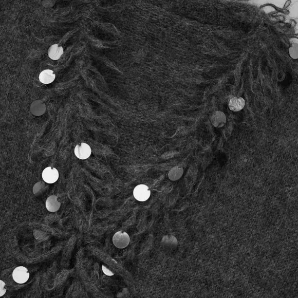 CHICJOC Mohair Wool Yarn cardigan with Hand-made Beaded Sequins - Picture 5 of 10